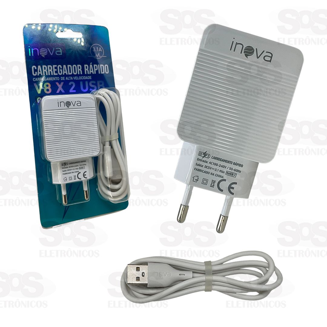 Carregador Rápido 2 USB 3.1A Cabo V8 Inova CAR-5245S