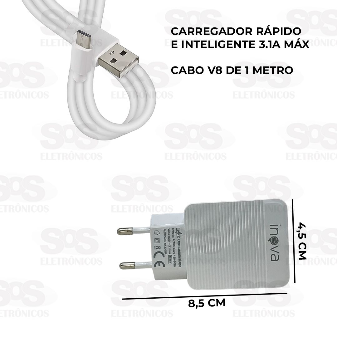 Carregador Rápido 2 USB 3.1A Cabo V8 Inova CAR-5245S 