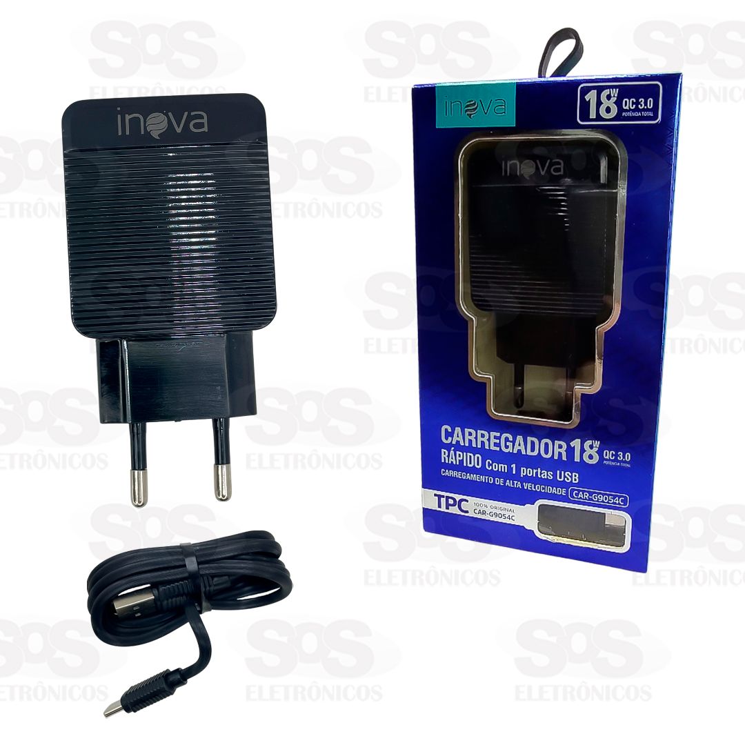 Carregador Rápido 18W Quickcharge 3.0 Cabo Type-C Inova CAR-G9054C