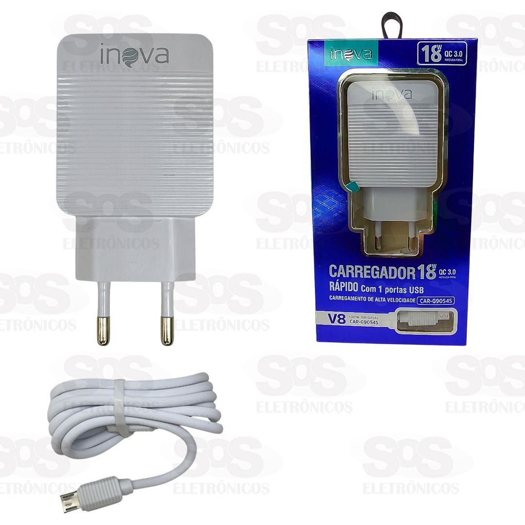 Carregador Rpido 18W Quickcharge 3.0 Cabo V8 Inova CAR-G9054S 