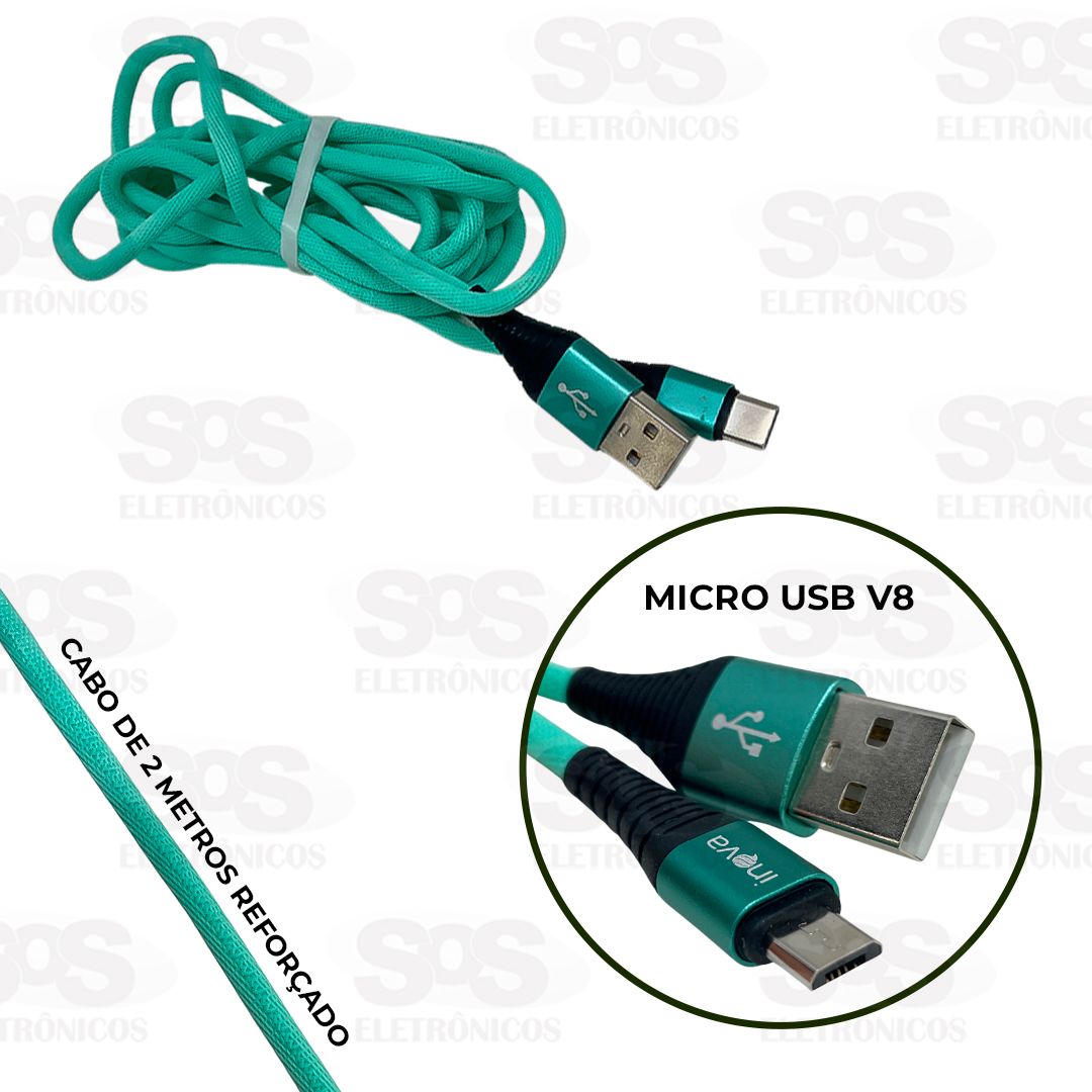 Cabo Micro USB V8 2 Metros 3.4A Reforçado Inova CBO-5782