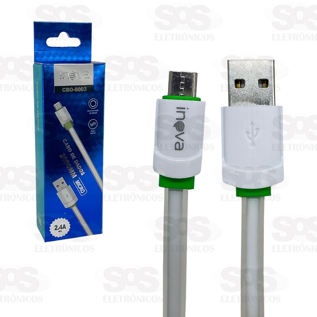 Cabo Micro USB V8 2 Metros 2.4A Emborrachado Inova CBO-6003