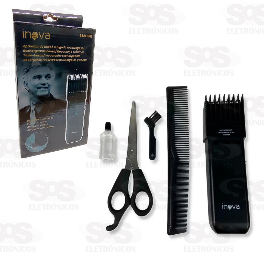 Aparador Barba Cabelo E Bigode Recarregável Inova BAB-661