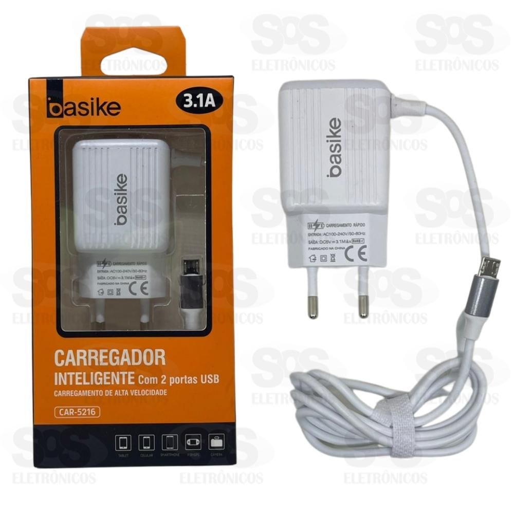 Carregador Micro USB V8 3.1A 2 USB Basike CAR-5216