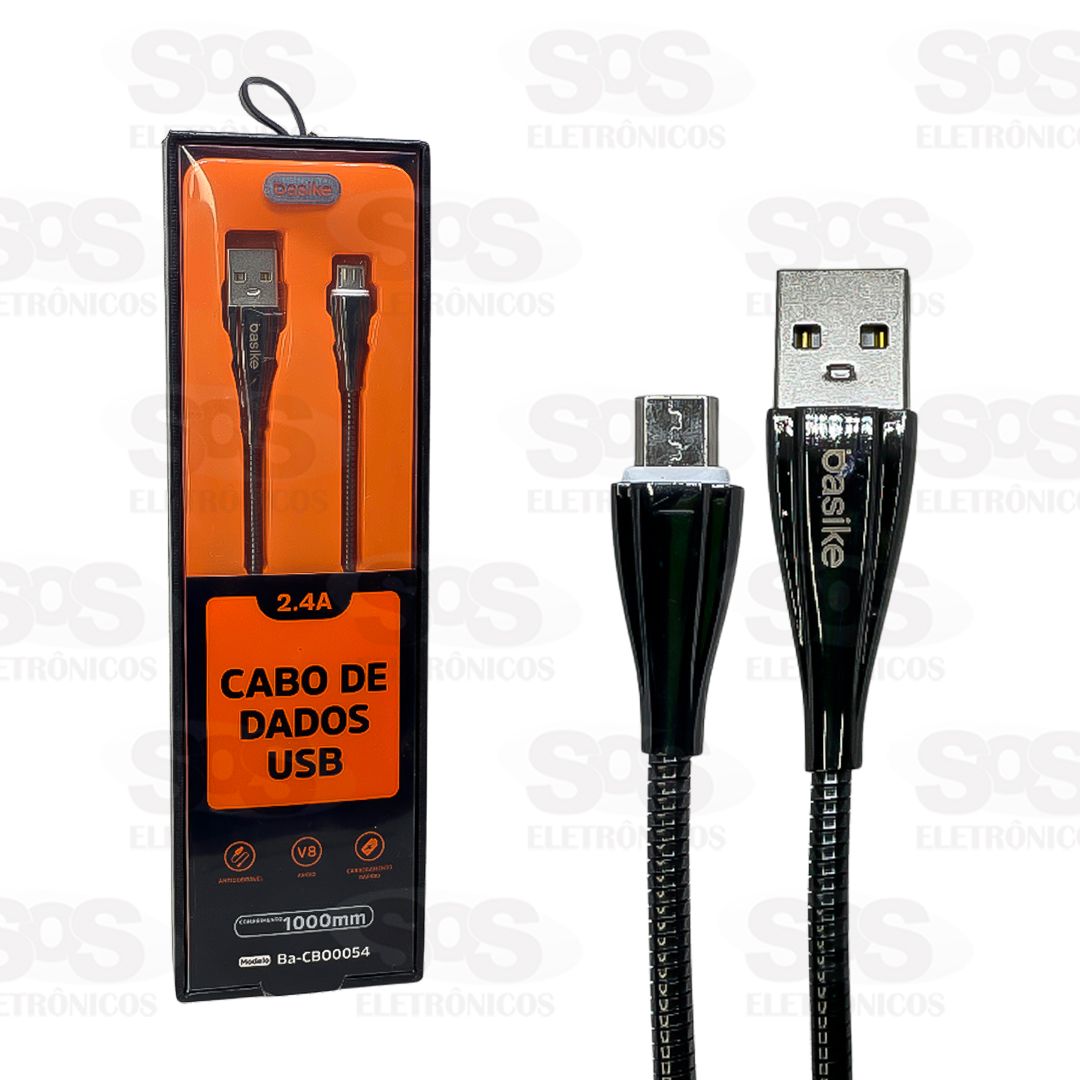 Cabo Micro USB V8 1M Metálico Anti-dobrável Basike BA-CB00054