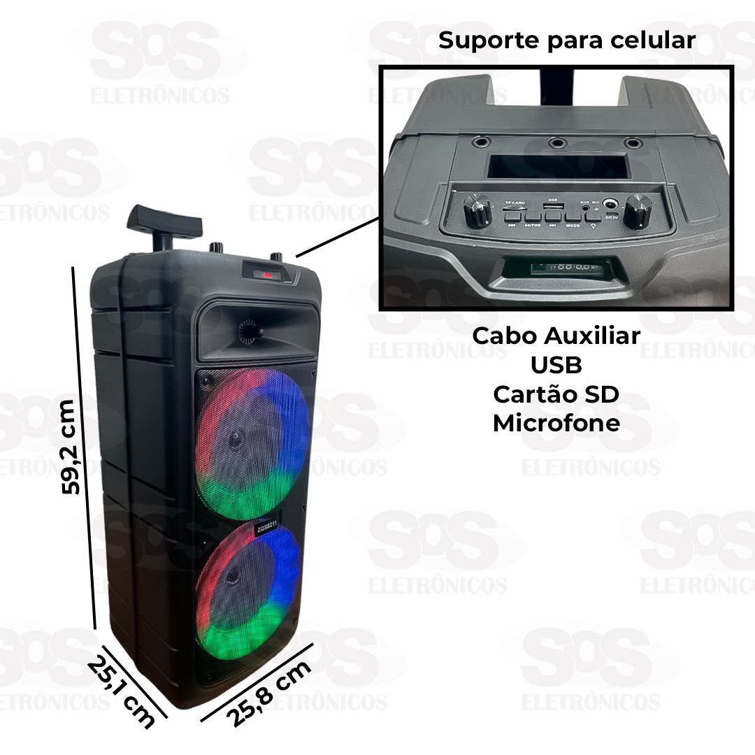Caixa De Som Bluetooth De Alta Potncia Com LED 2x20W ZQS-8211