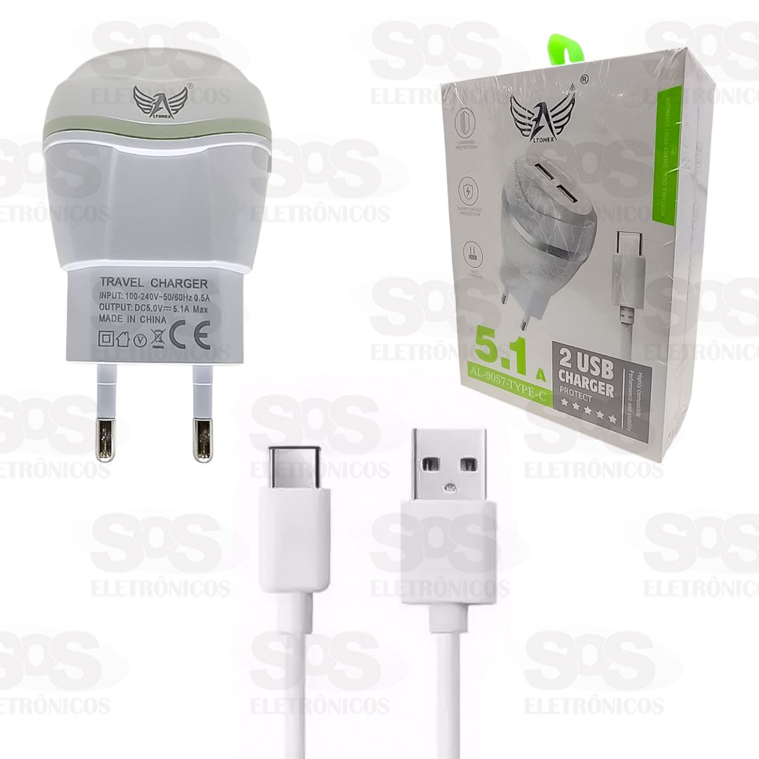 Carregador 5.1A 2 Portas USB Altomex AL-9057-TYPE-C 