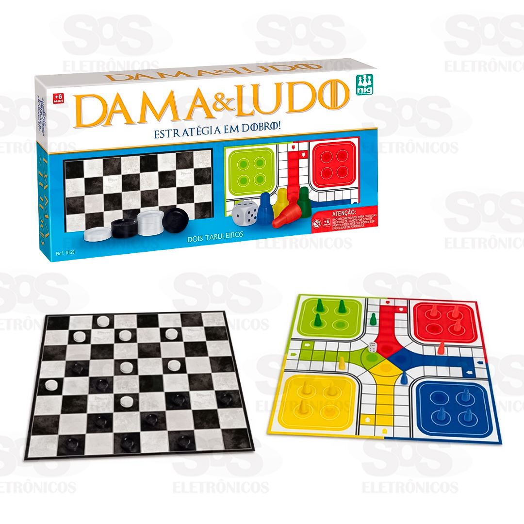 Jogos Dama e Ludo 2 em 1 Nig Brinquedos 1059