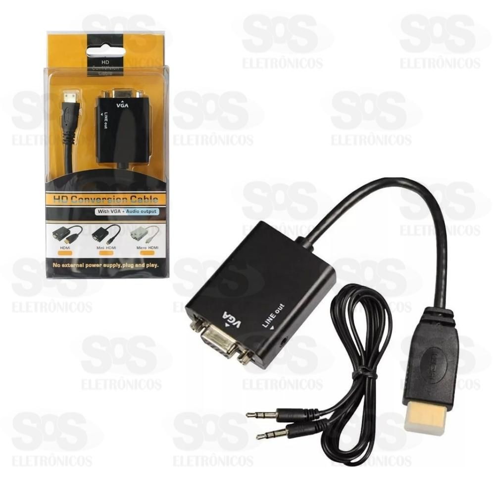 Cabo Conversor HDMI Para VGA Com Saida P2 De udio