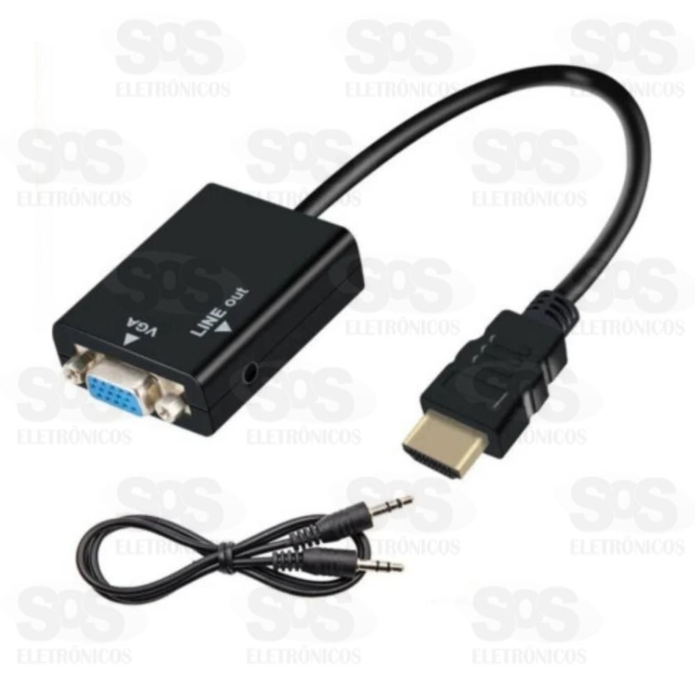 Cabo Conversor HDMI Para VGA Com Saida P2 De udio