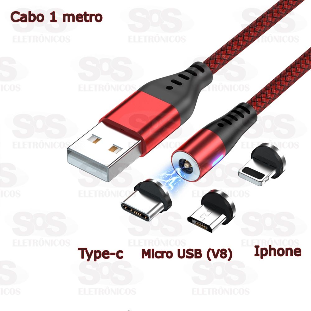 Cabo Magntico 3 em 1 Iphone Type-C e V8 com 1 Metro Altomex AL-C360