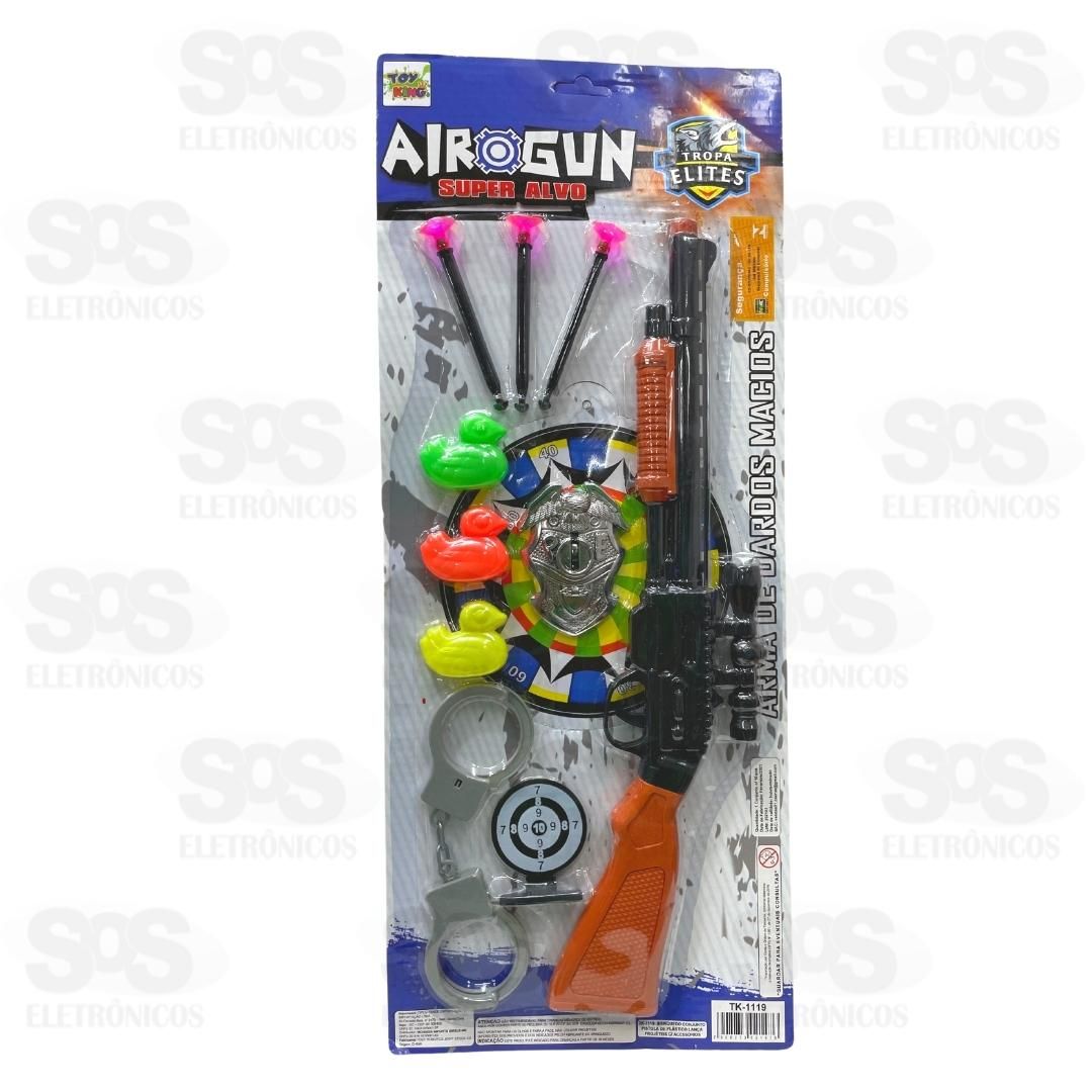 Conjunto 3 Arminhas Brinquedo Lança Dardos + Algemas e Alvos