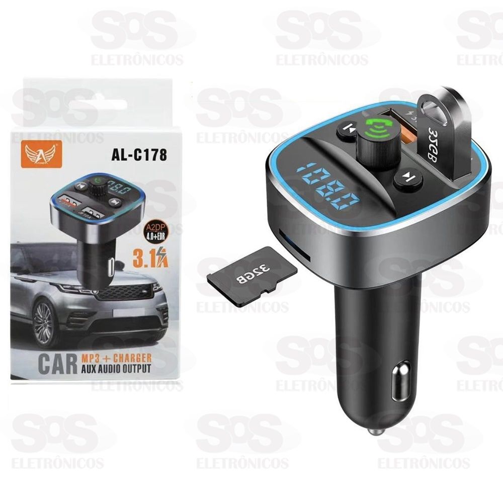 Transmissor FM Bluetooth Com SD E USB e Carregador Veicular  Altomex AL-C178