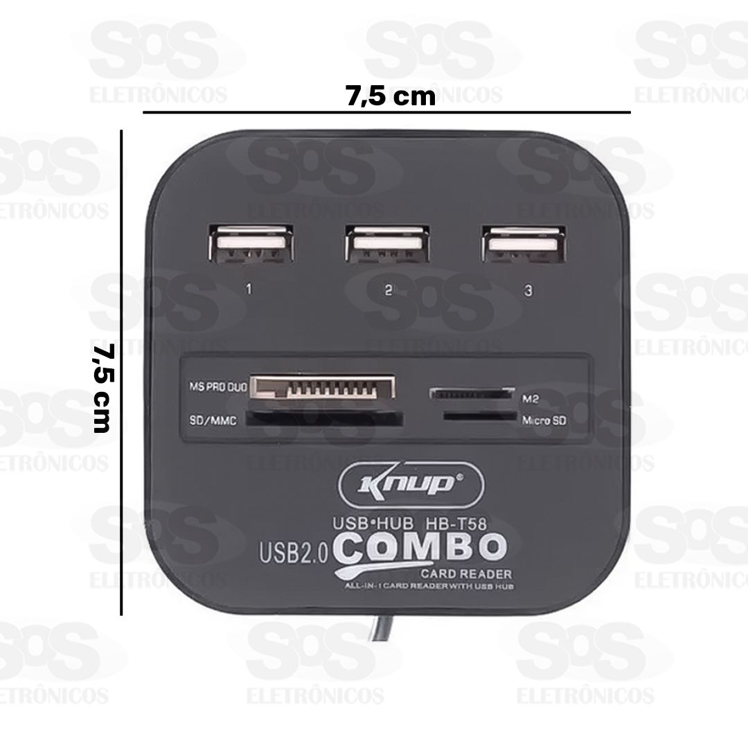 Hub USB 2.0 Com 3 Portas E Leitor De Carto De Memria Knup HB-T58