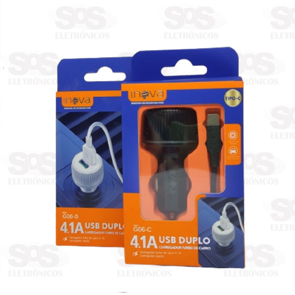 Carregador Veicular 2 USB 4.1A Com Cabo Iphone Inova G06-A