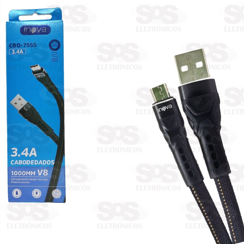 Cabo Micro USB V8 1 Metro 3.4A Inova CBO-7555