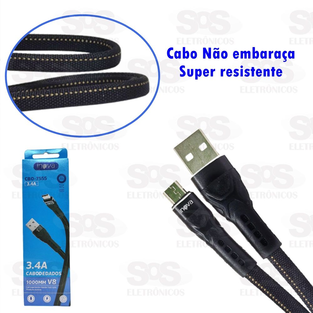 Cabo Micro USB V8 1 Metro 3.4A Inova CBO-7555