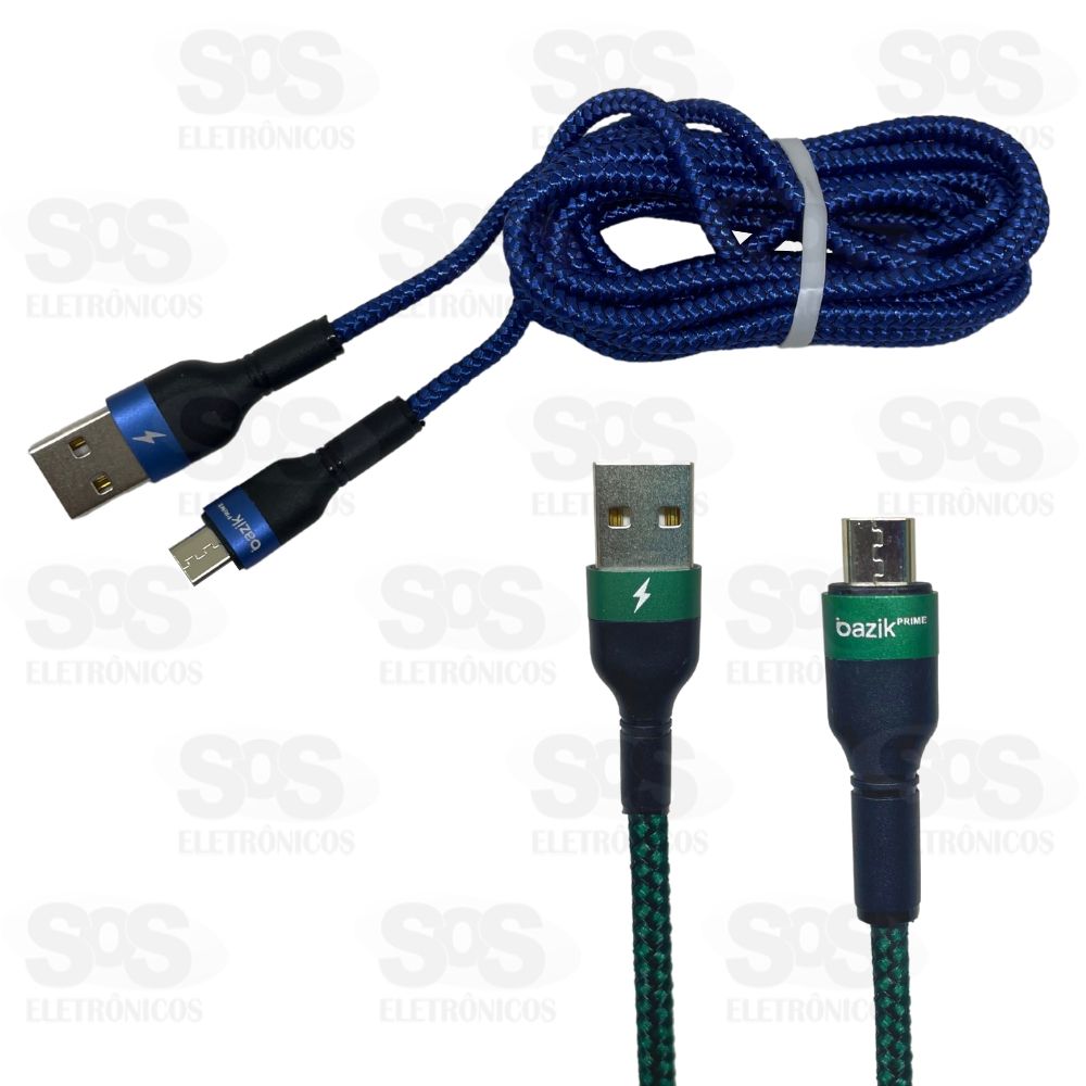 Cabo De Nylon Micro USB V8 2 Metros 3.4A Bazik Prime CBO-7567