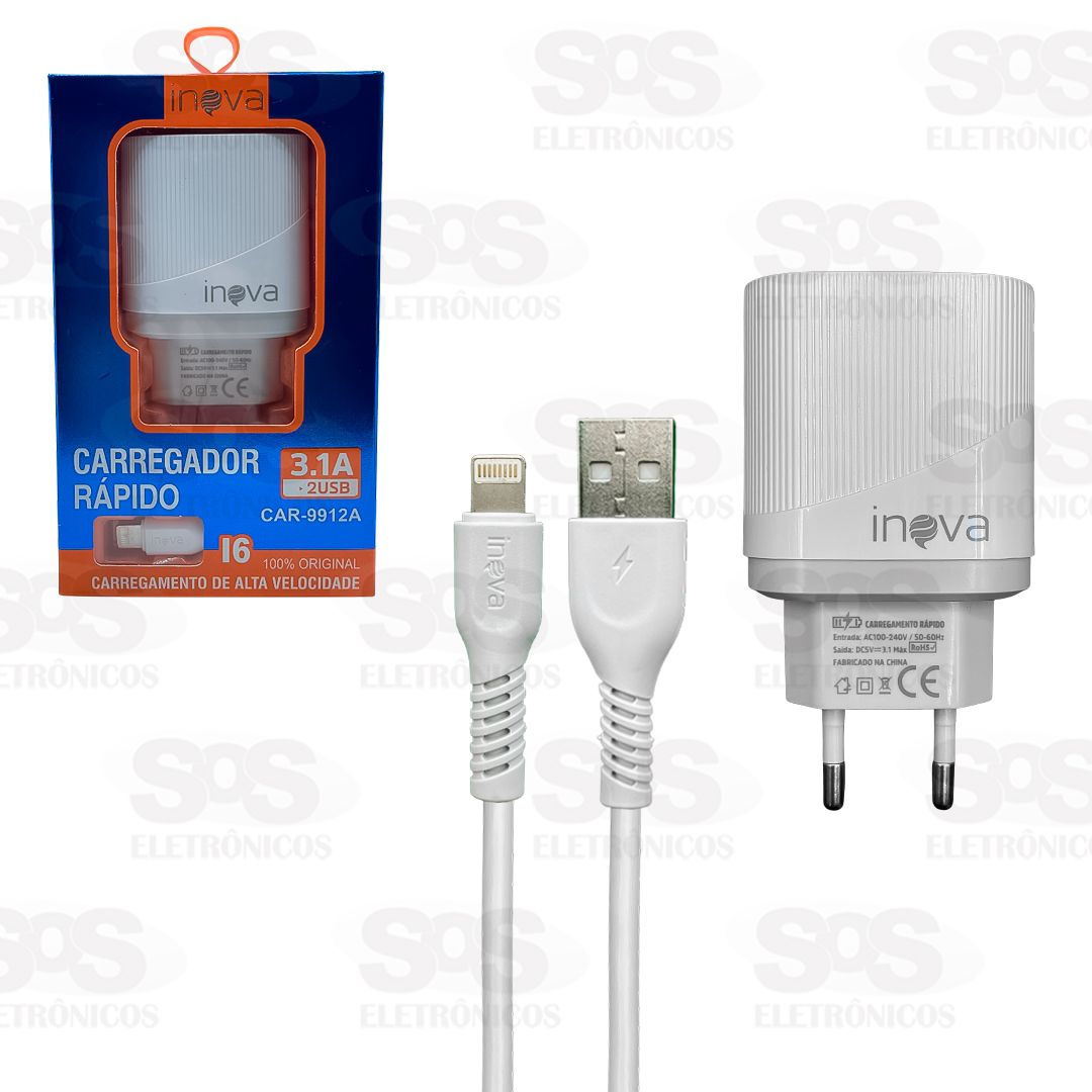 Carregador 2 USB 3.1A Com Cabo Iphone Inova CAR-9912A