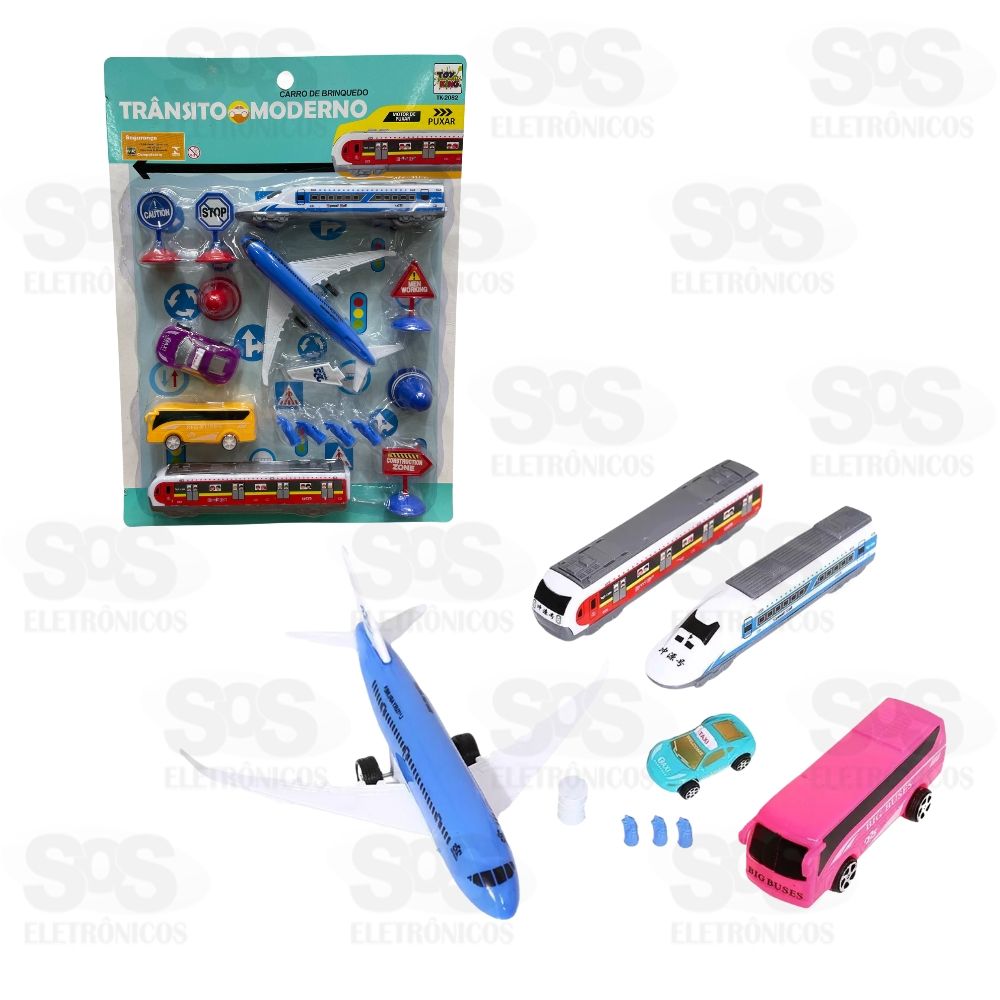 Kit Veculos Trnsito Moderno 16 Peas Toy King TK-2082