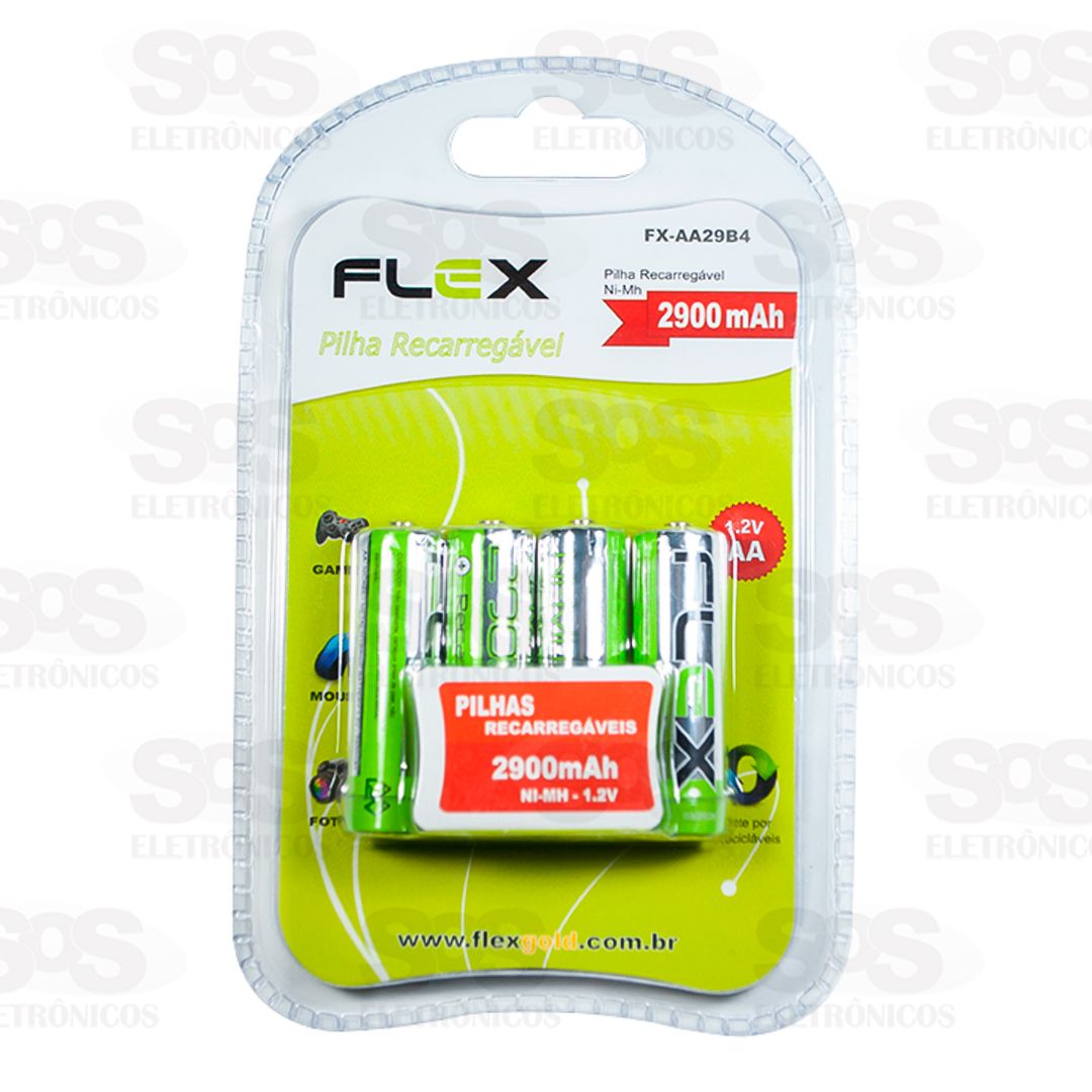 Pilha AA 1.2V Recarregvel 2900 mAh 4 Unidades Flex 29B4