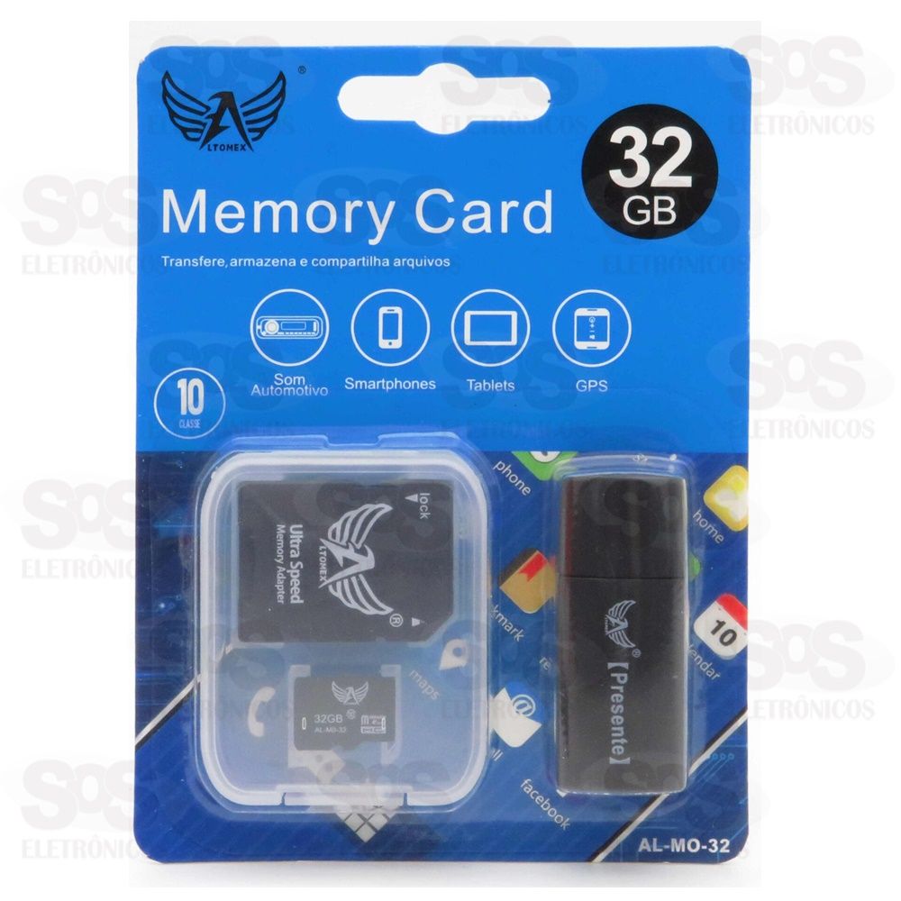 Carto De Memria 32GB Com Adaptador SD E Leitor de Carto Altomex AL-MO-32