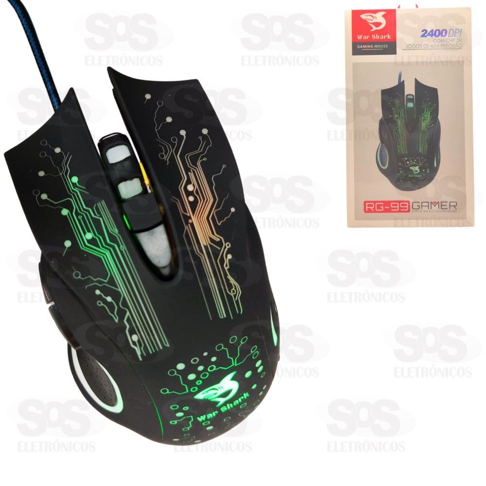 Mouse Gamer Alta Precisão 2400 DPI War Shark RG99