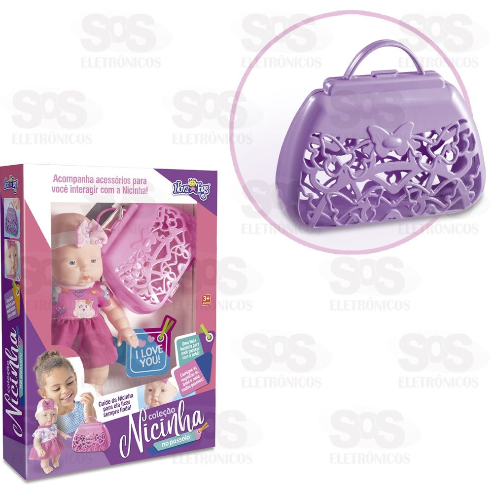 Boneca Nicinha Passeio Com Bolsa Nova Toys 1118