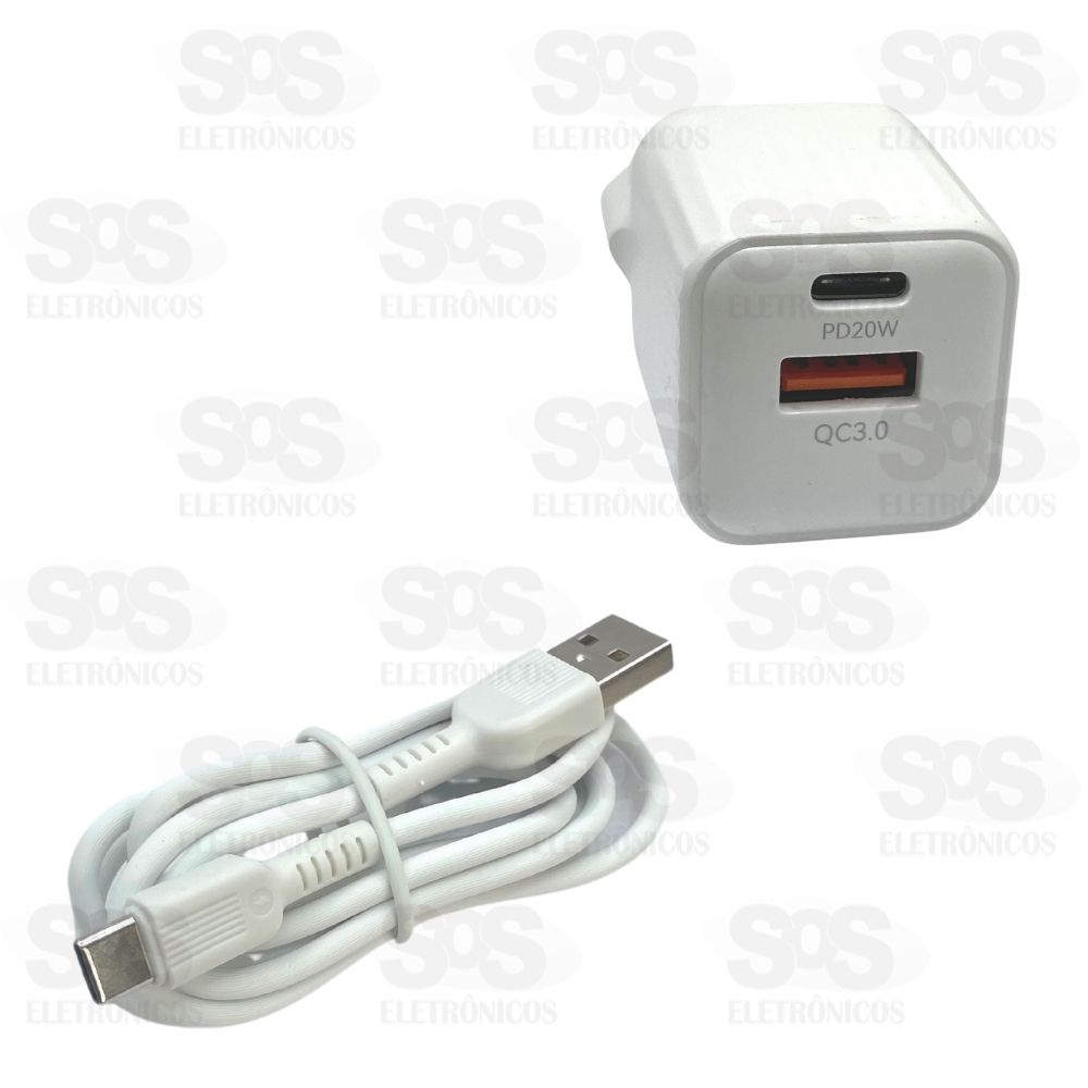 Carregador 20W USB e Type-C com Cabo Type-C Altomex AL-7708-TY