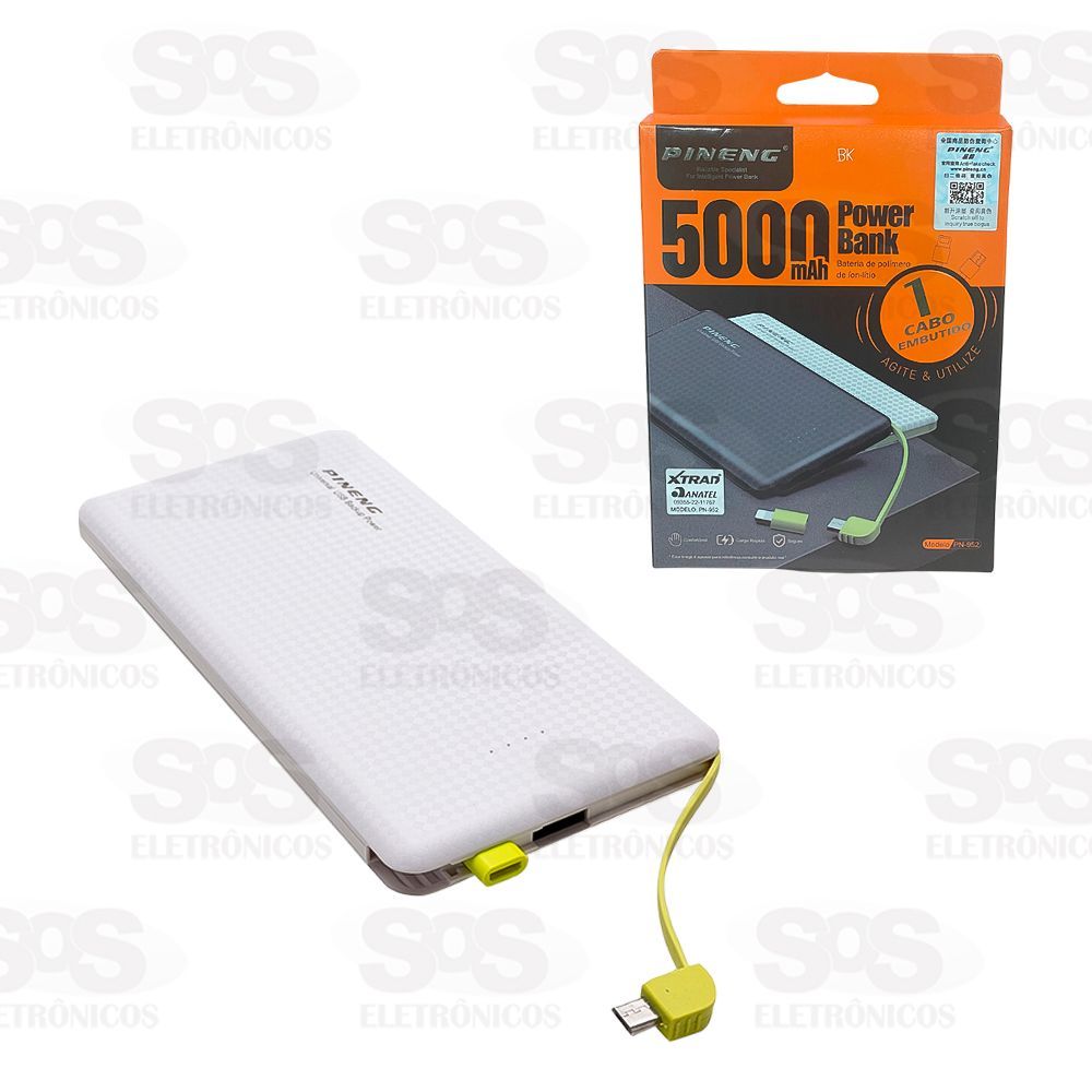 Carga Extra 5.000 mAh Micro USB V8 Com Adaptador Iphone Pineng PN-952