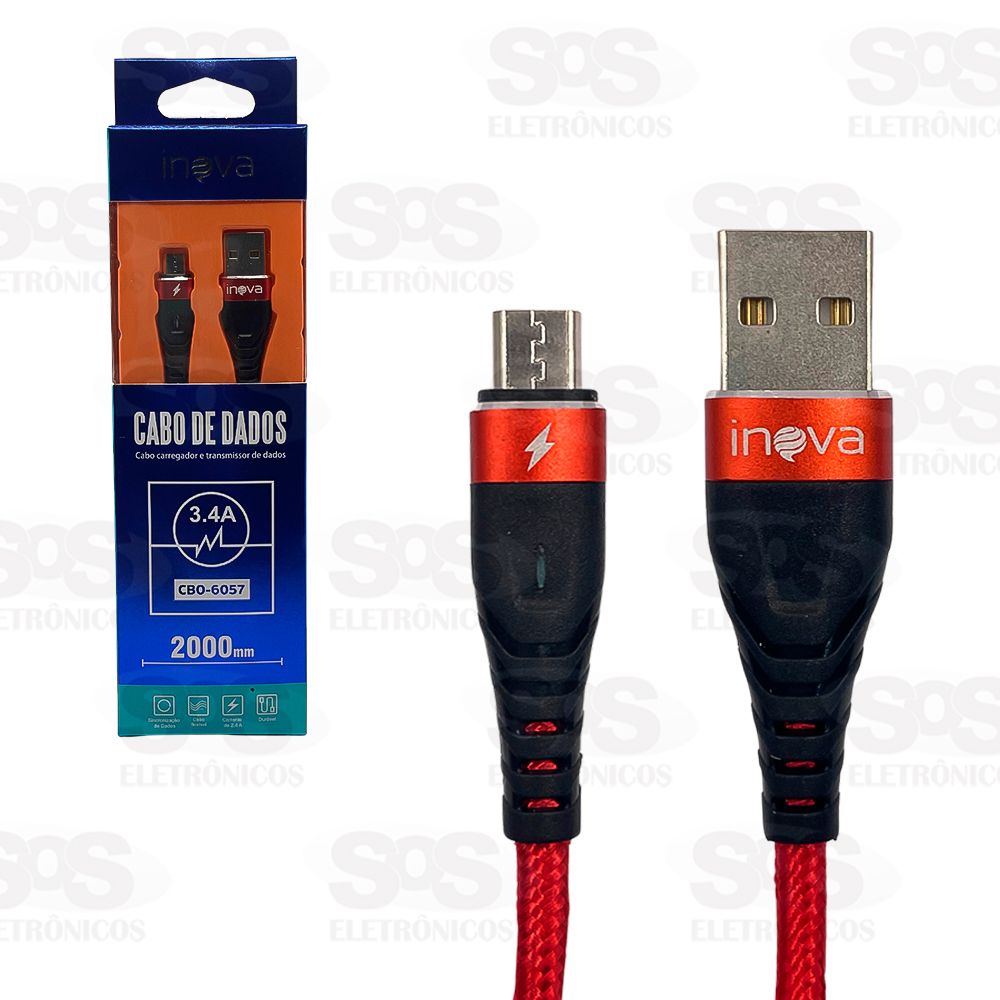 Cabo De Dados Rpido 3.4A Micro USB V8 2 Metros Inova CBO-6057