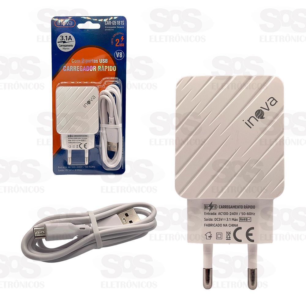 Carregador Rpido 2 USB 3.1A Com Cabo Micro V8 Inova CAR-G5181S