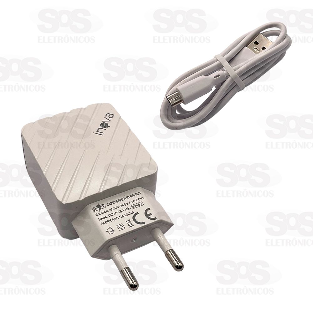Carregador Rápido 2 USB 3.1A Com Cabo Micro V8 Inova CAR-G5181S