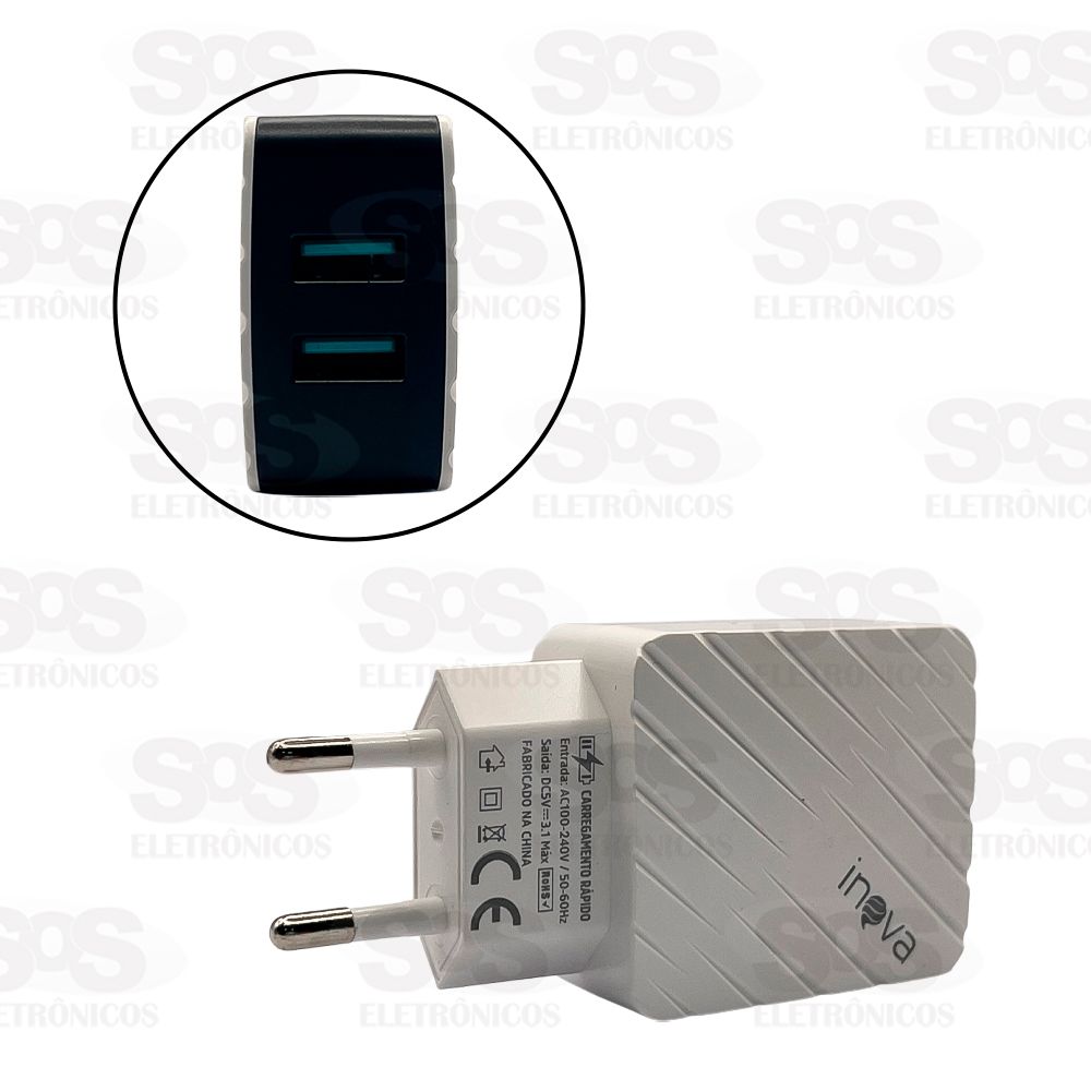 Carregador Rápido 2 USB 3.1A Com Cabo Micro V8 Inova CAR-G5181S