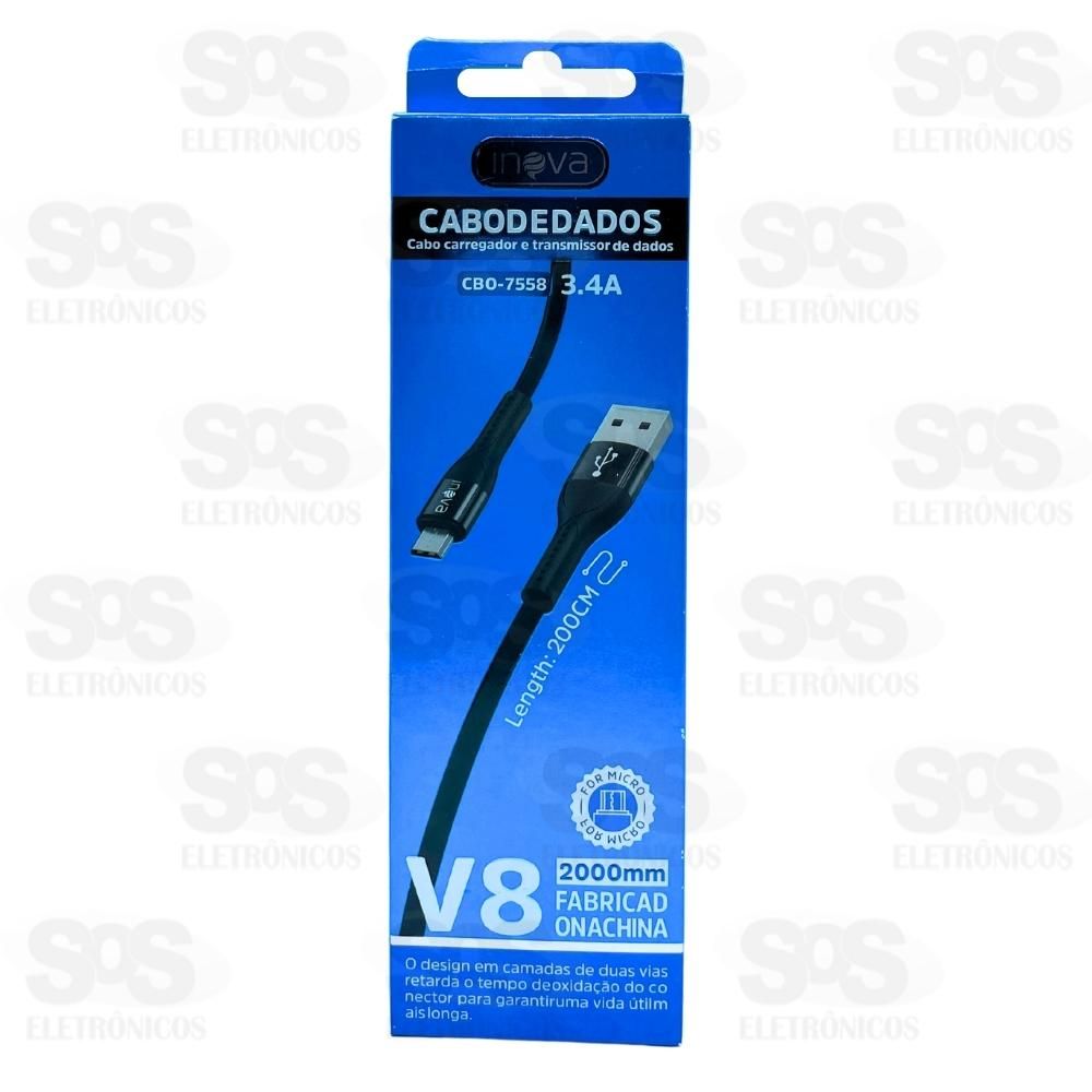 Cabo De Nylon Reforado Micro USB V8 2 Metros Inova CBO-7558