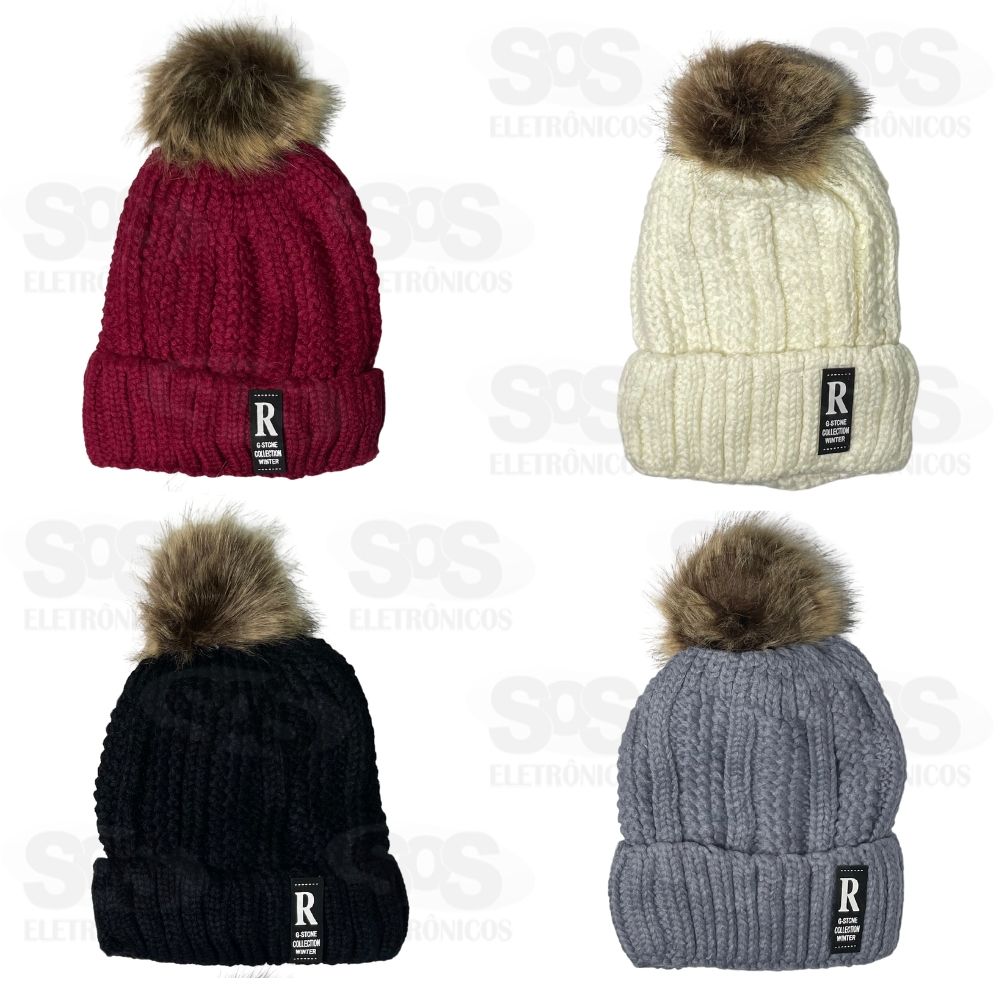 Gorro Croch Com Forro Macio E Pompom Pelinho R Fashion B-5