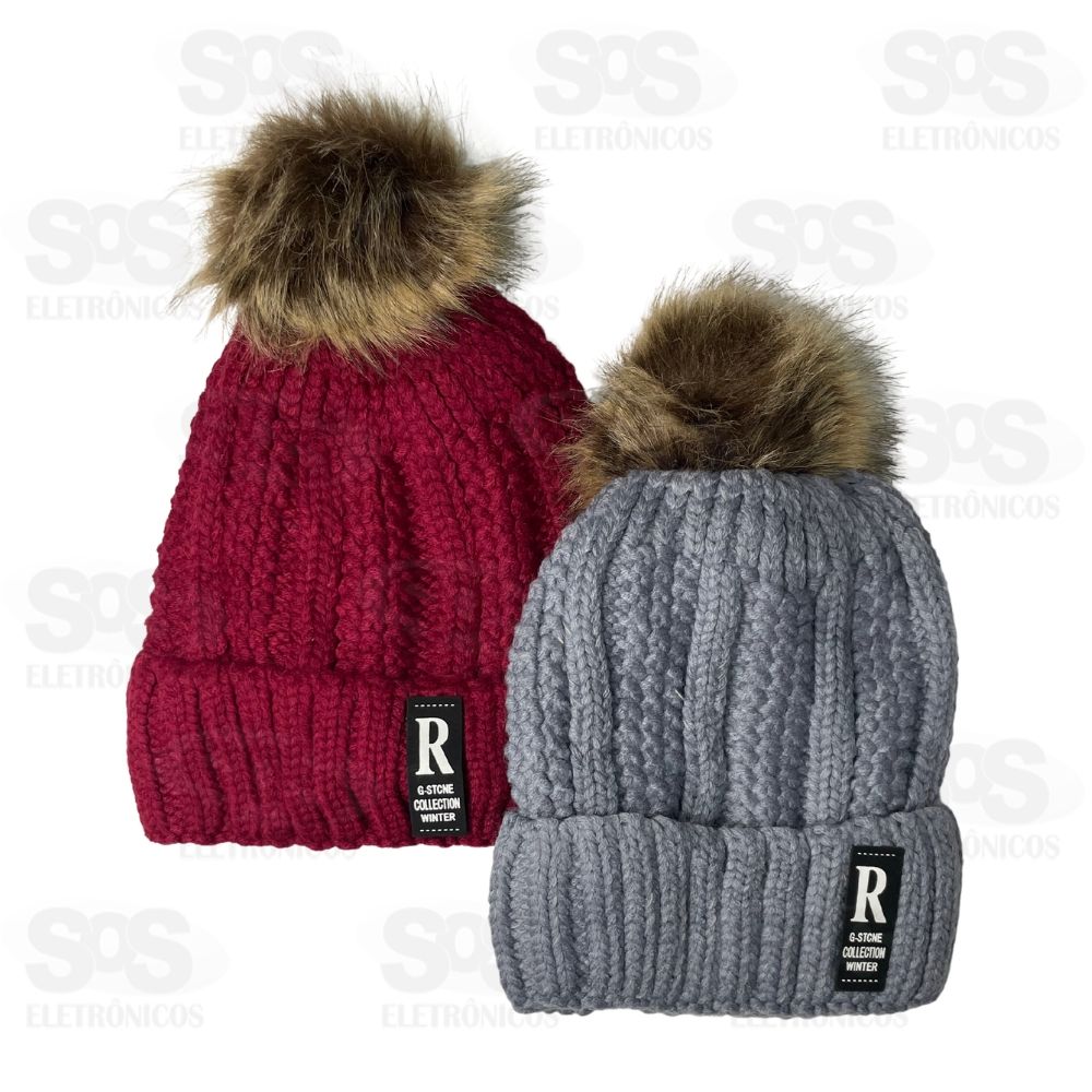 Gorro Croch Com Forro Macio E Pompom Pelinho R Fashion B-5