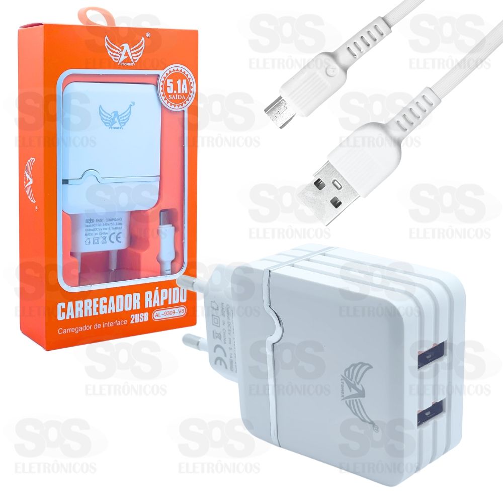 Carregador 2 USB 5.1A Com Cabo Micro USB Altomex AL-9309-V8