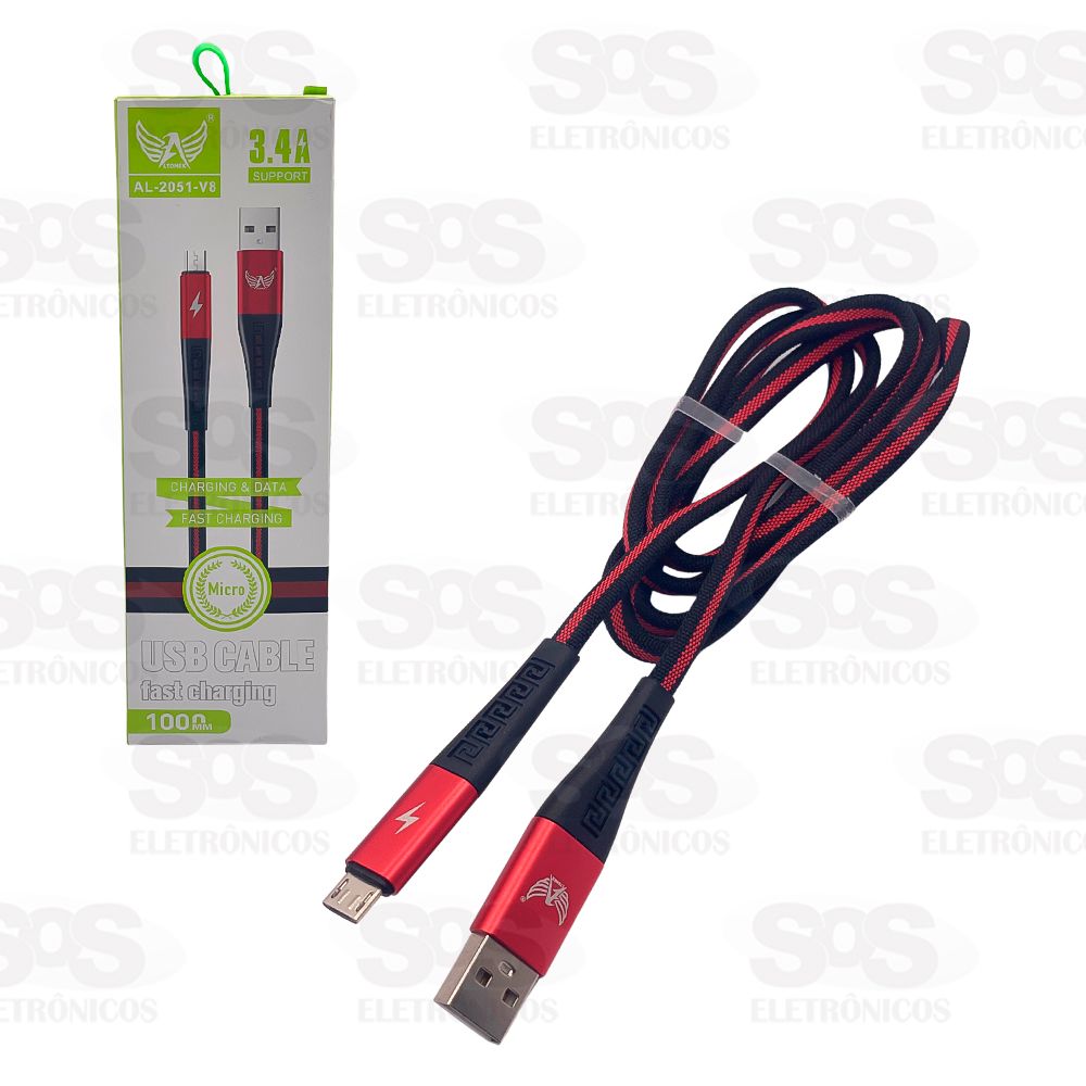 Cabo De Dados Micro USB V8 3.4A 1 Metro Altomex AL-2051-V8