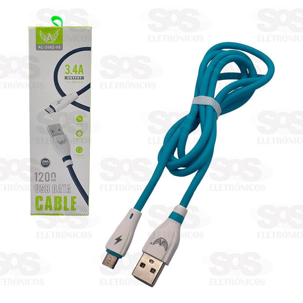 Cabo De Dados Micro USB V8 3.4A 1.2 Metros Altomex AL-2062-V8