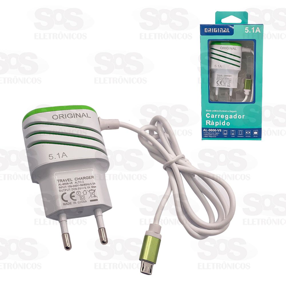 Carregador Micro USB V8 2 USB 5.1A Altomex AL-9006-V8
