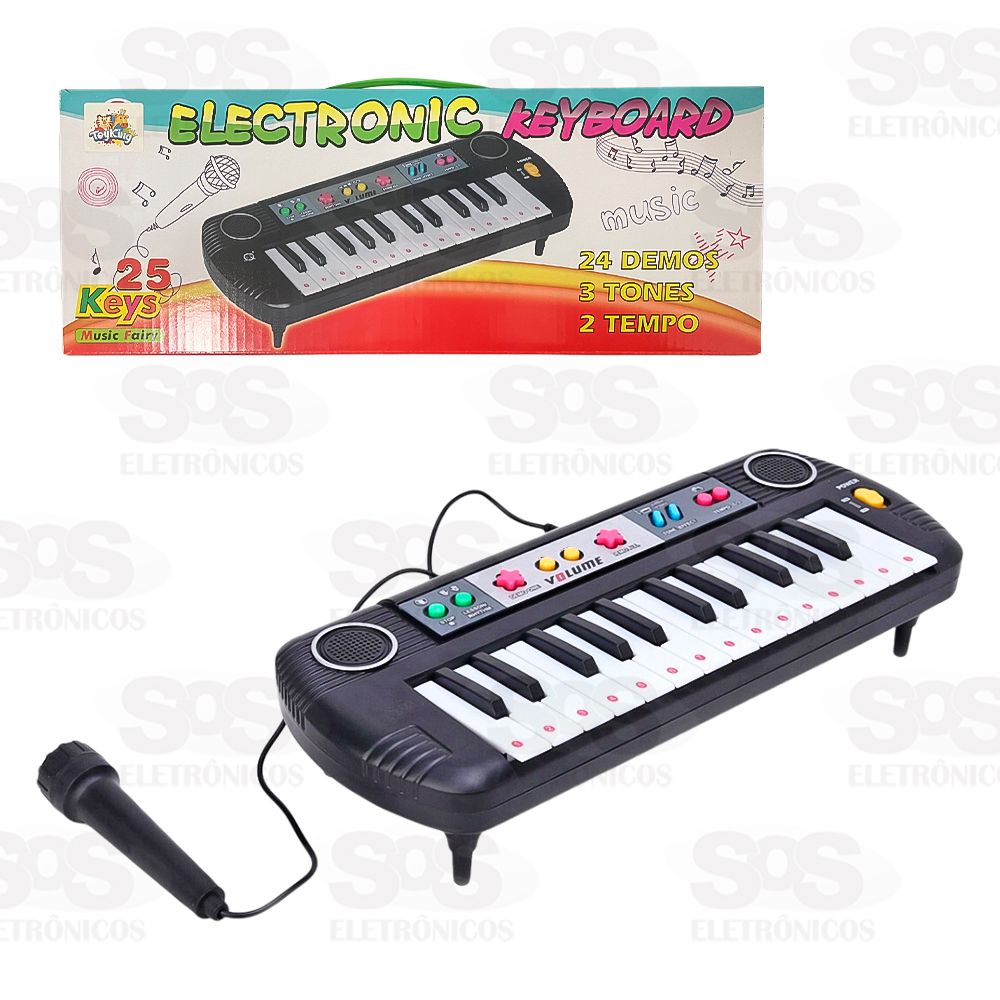 Teclado infantil musical 32 teclas keys com microfone piano