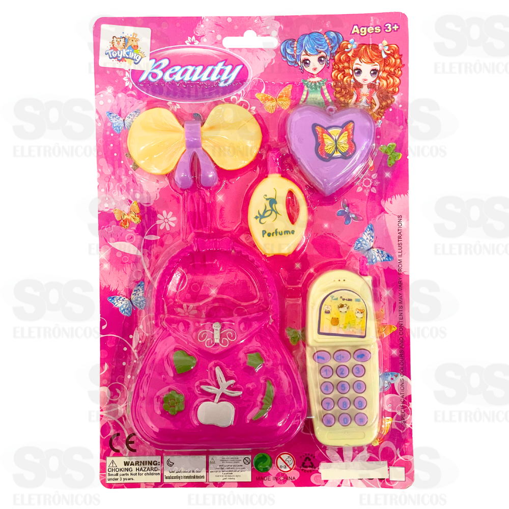 Kit Infantil Beleza com Celular e Acessrios 7 Peas Toy King TK-AB5056