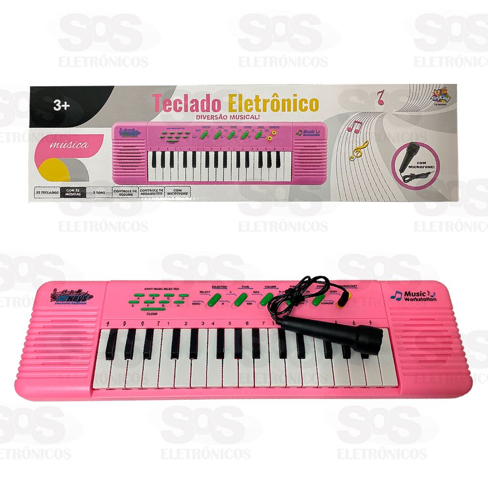 Brinquedo Teclado Piano Infantil 32 Teclas Com Microfone (ROSA)