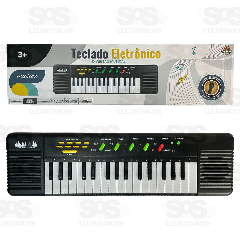 Teclado infantil musical 32 teclas keys com microfone piano