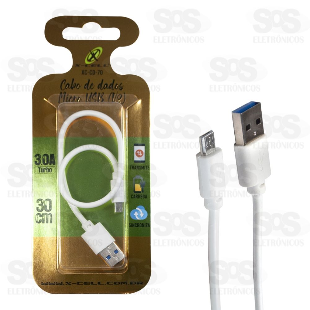 Cabo De Dados Micro USB V8 30 cm 3.0A X-cell XC-CD-70