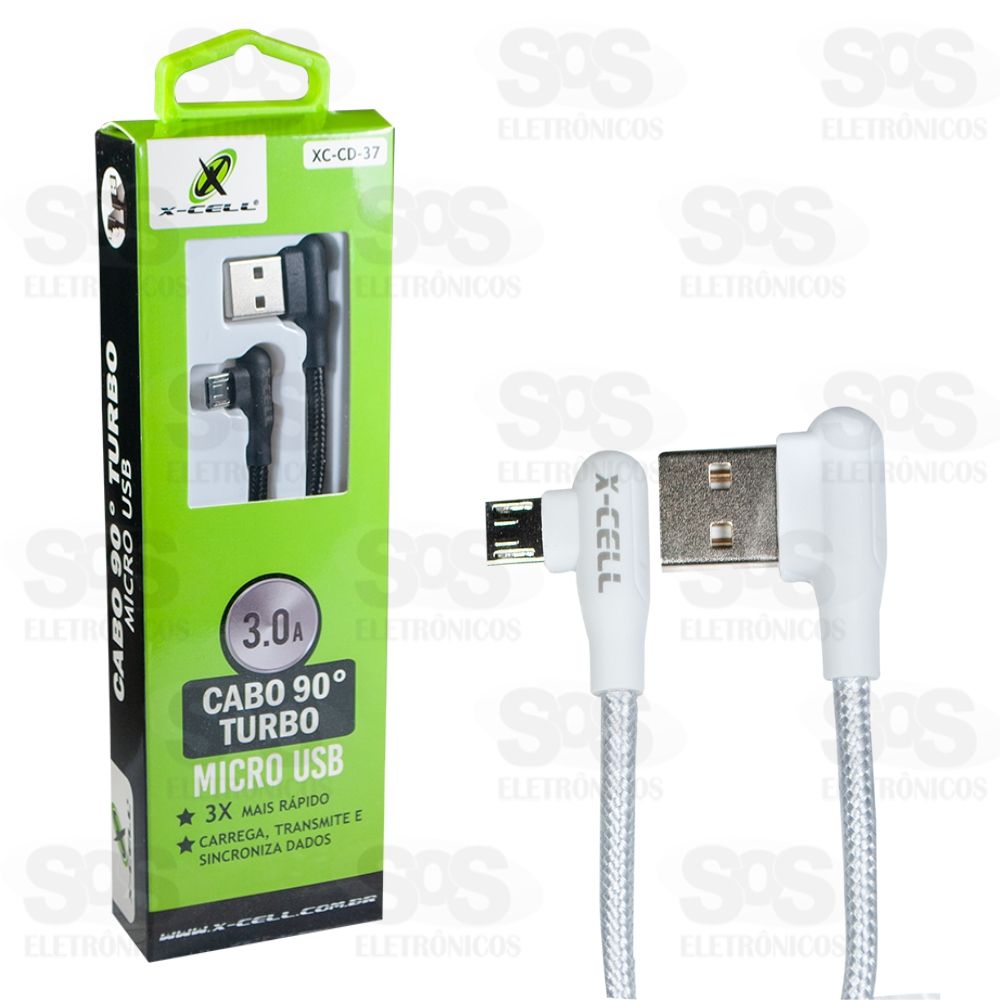 Cabo Turbo 3.0A Micro USB V8 90 Graus X-Cell XC-CD-37