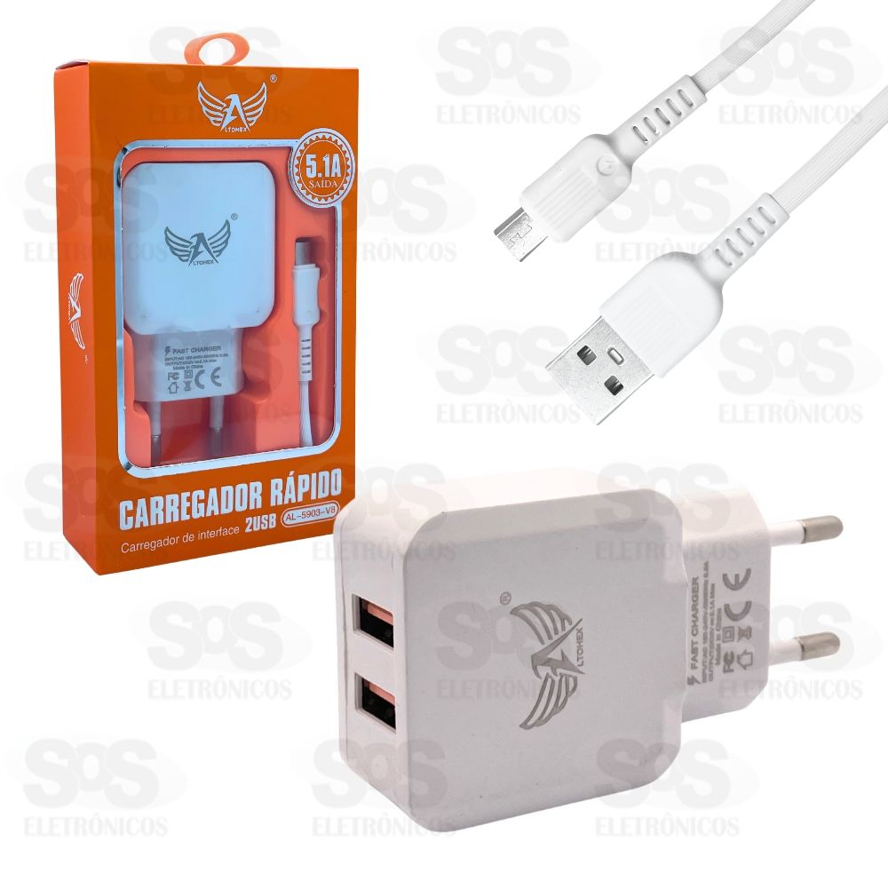 Carregador 2 USB 5.1A Com Cabo Micro USB Altomex AL-9301-V8
