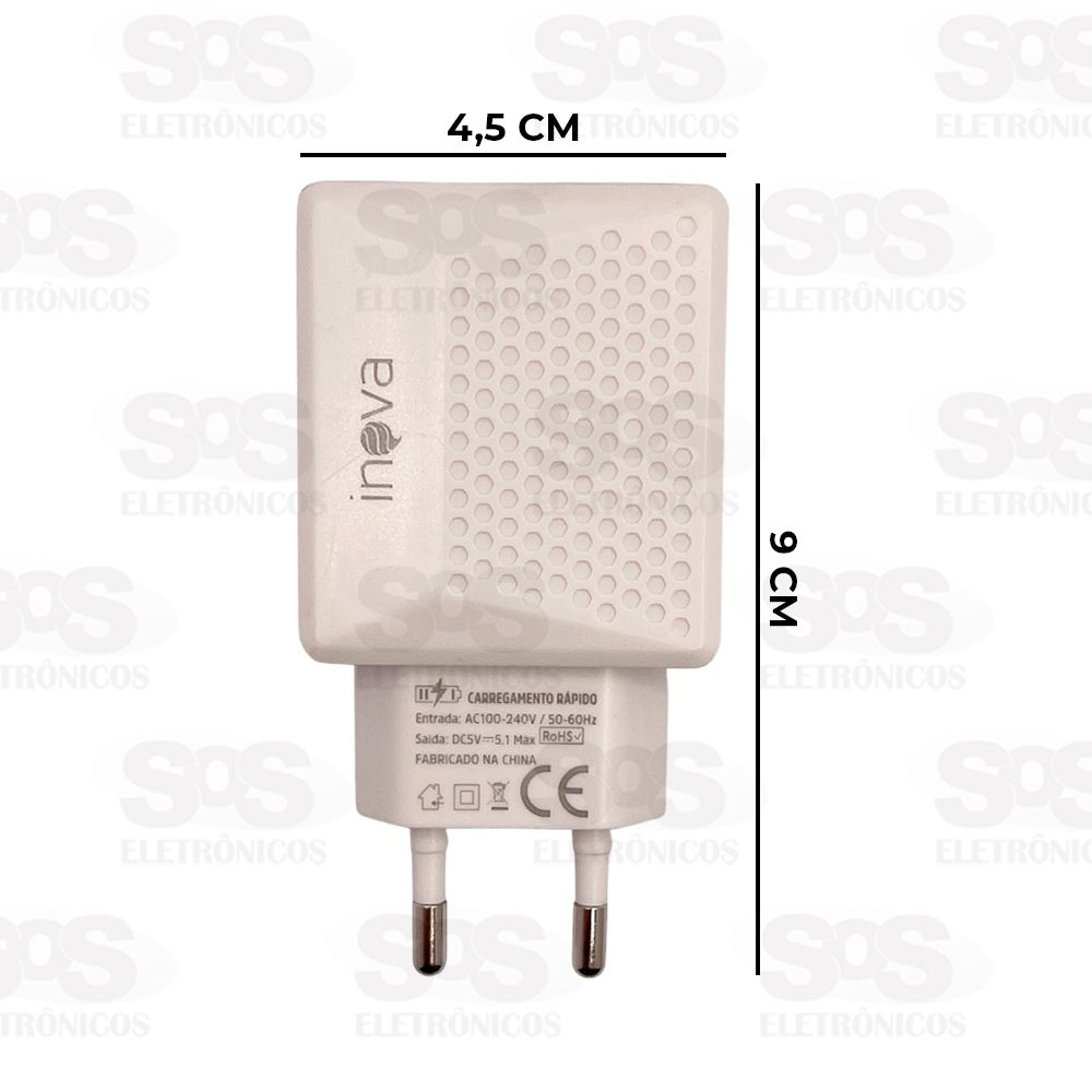 Carregador 3 USB 5.1A Com Cabo Micro V8 Inova CAR-3246S