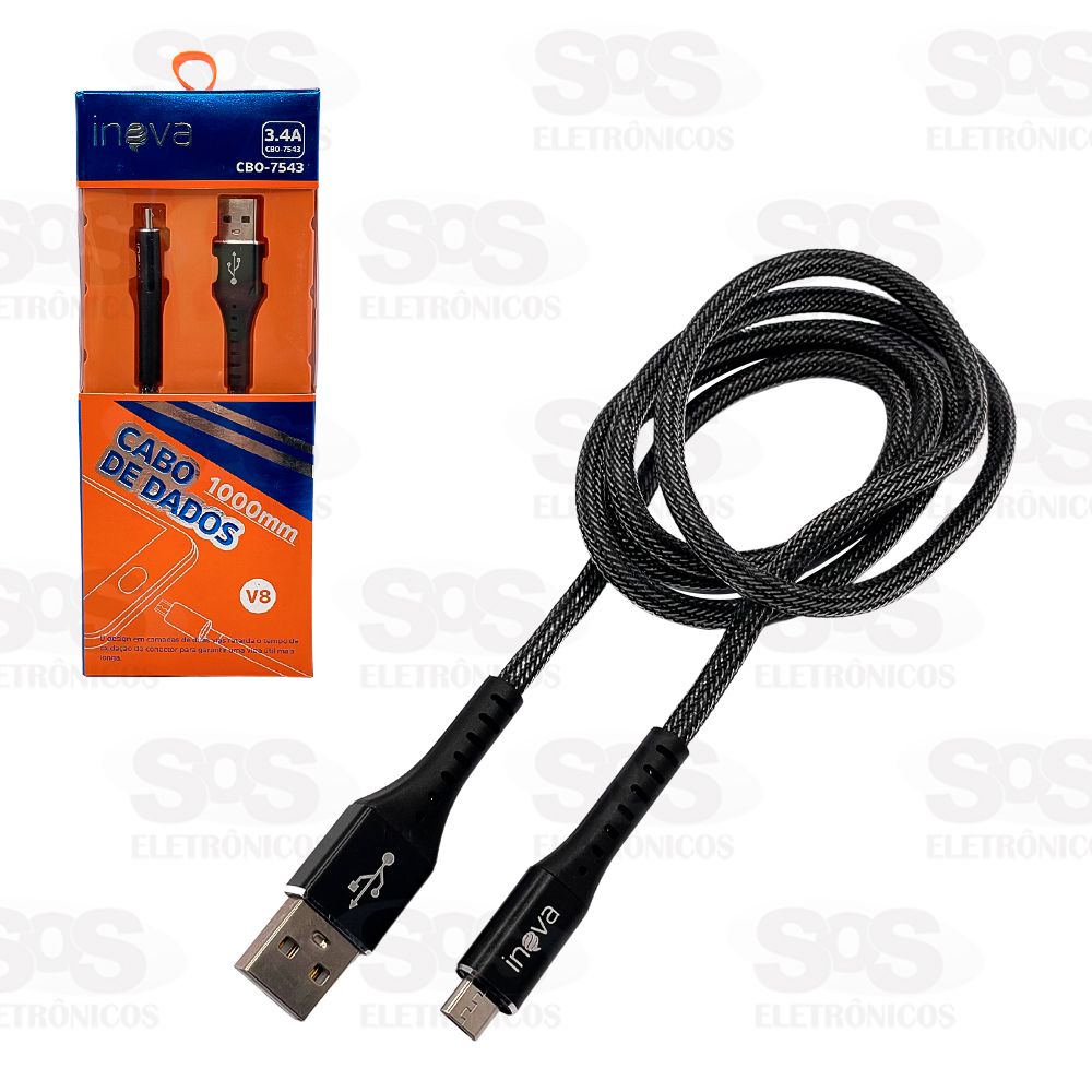 Cabo De Dados Micro USB V8 3.4A 1 Metro Inova CBO-7543